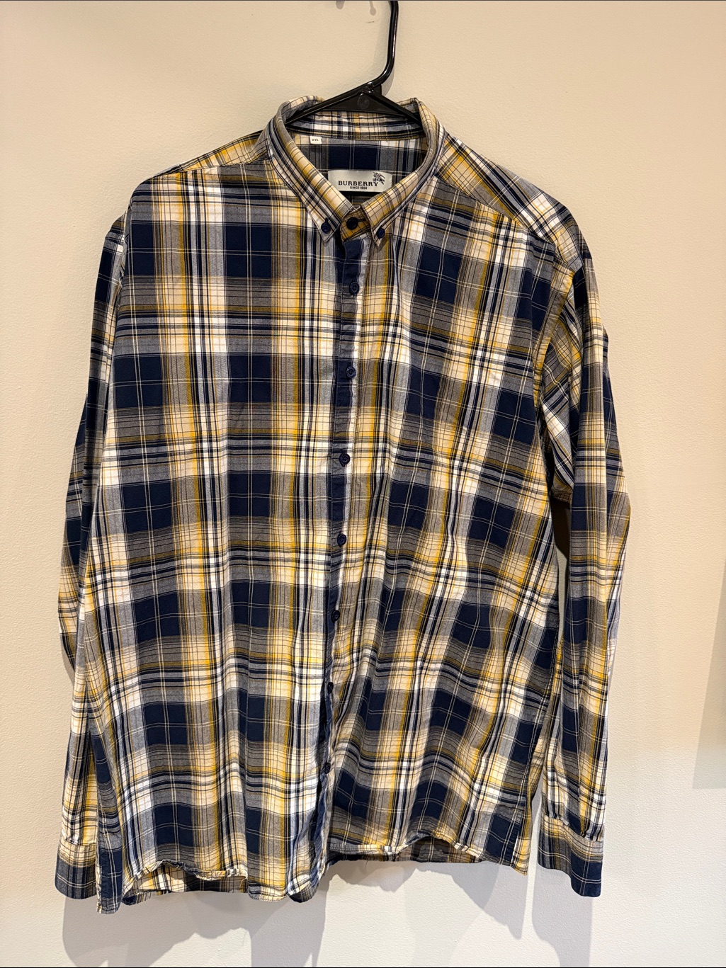 Burberry Plaid Button-Down Shirt In Navy, Yellow & White